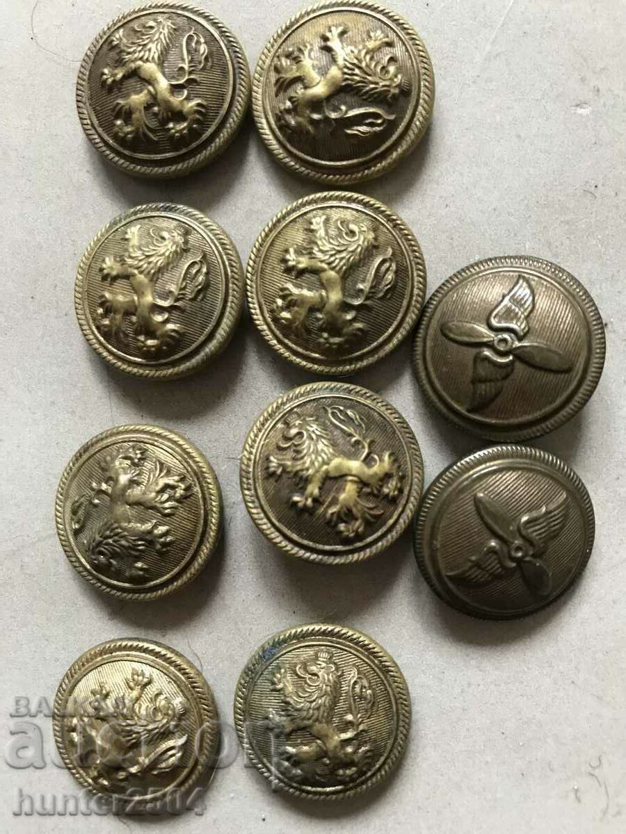 Βασιλικά κουμπιά, λιοντάρι με στέμμα και πιλότος αεροπορίας, χάλκινο. - 5 Βασιλικά κουμπιά, λιοντάρι με στέμμα και πιλότος αεροπορίας, χάλκινο. - 5