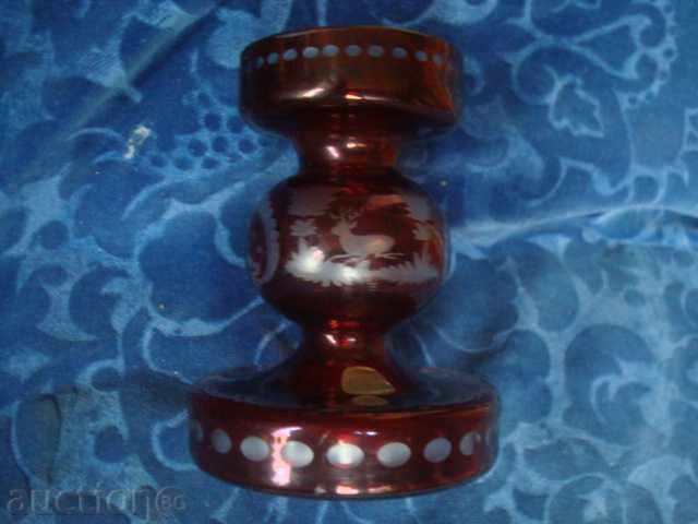 Vase, candlestick Magnificent, hand-etched red glass