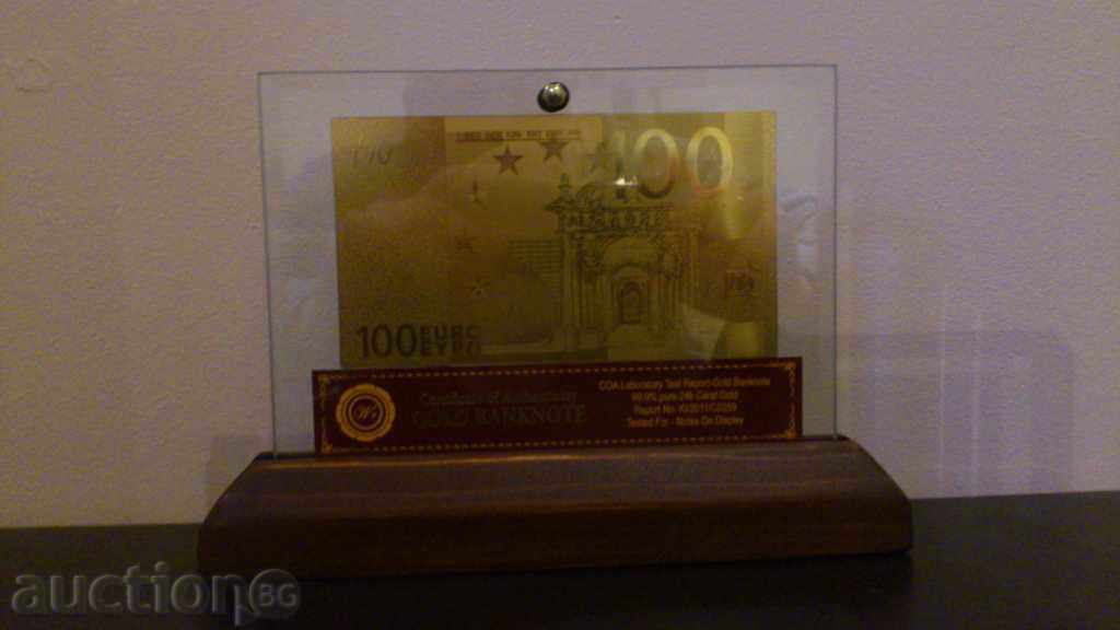Bancnotă de aur de 100 euro în suport de sticlă și lemn masiv - 5