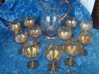 Чаши Цветно Стъкло, гравирано+подарък кана.