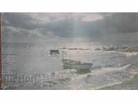 Boat in the sea photo painting on canvas with a frame