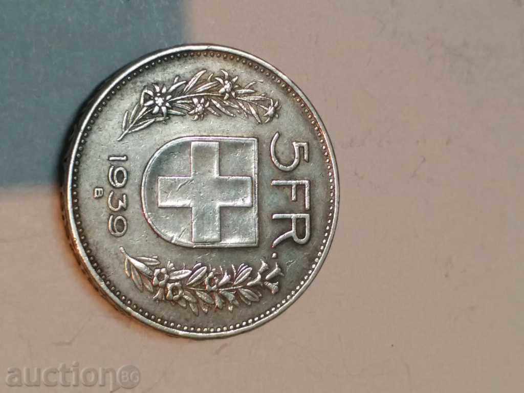 SILVER COIN 5 SFR SWITZERLAND 1939 with price 40.00 BGN | € 20.45 SILVER COIN 5 SFR SWITZERLAND 1939 with price 40.00 BGN | € 20.45