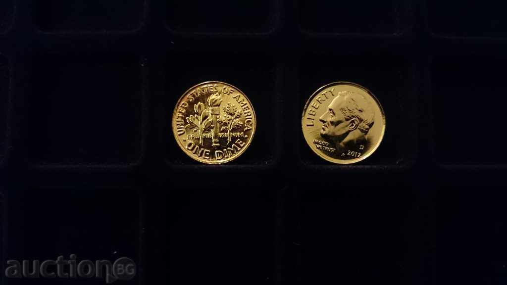 10 cents USA 24 carat gold-plated non-circulating tub