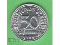 (¯`'•.¸ 50 Pfennig 1922D GERMANIA UNC- ¸.•'´¯)