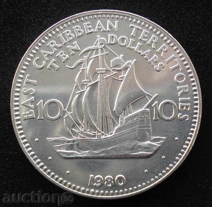(¯`'•.¸ 10 dolari 1980 TERITORIILE CARAIBELOR DE EST UNC