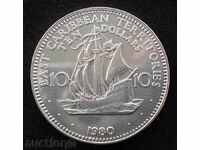 (¯`'•.¸ 10 dolari 1980 TERITORIILE CARAIBELOR DE EST UNC