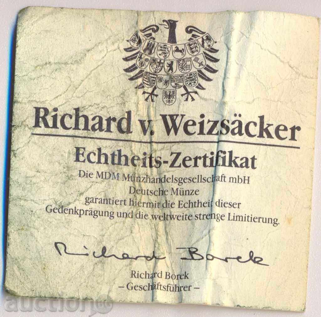 Livrarea Monedă jubiliară de argint RFG Richard von Weizsäcker 1993