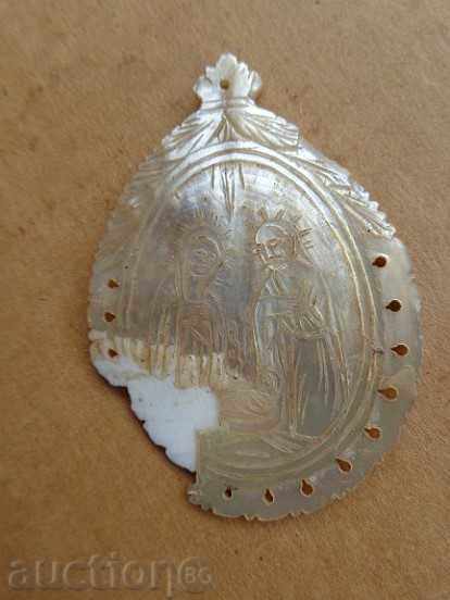 Auction Medallion of mother-of-pearl panage from God's tomb, Christmas, cross Auction Medallion of mother-of-pearl panage from God's tomb, Christmas, cross