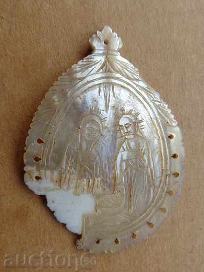 Medallion of mother-of-pearl panage from God's tomb, Christmas, cross