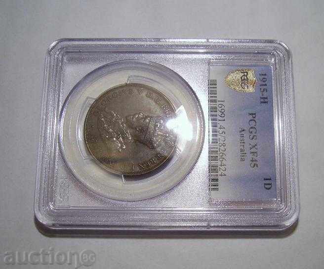 Australia 1 Piece 1915-H XF45 PCGS Rare Coin