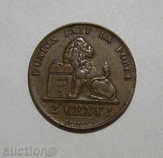 Belgium 2 centimes 1865 excellent coin XF +