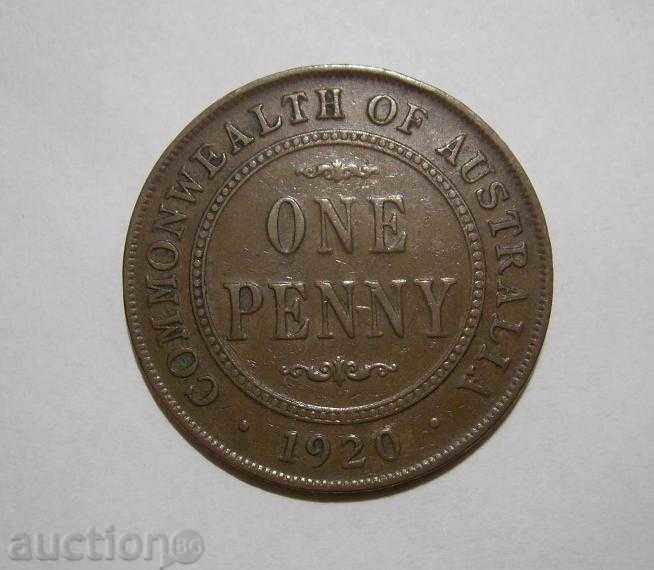 Австралия 1 пени 1920 куриоз дефект рядка монета