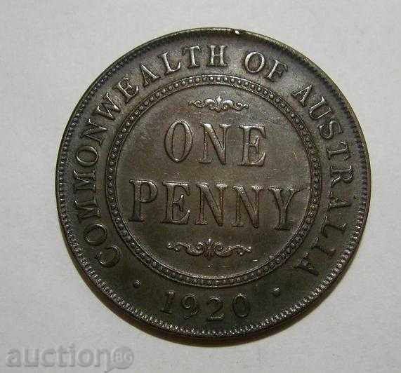 Австралия 1 пени 1920 високо качество монета