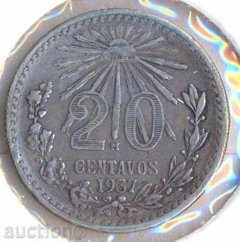 Мексико 20 сентавос 1937 година, сребърна монета