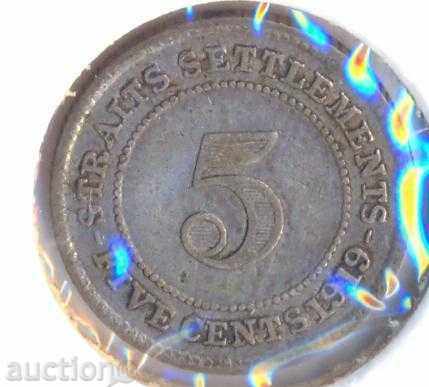 Straits setlements 5 cenți în 1919, o monedă din argint