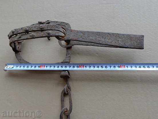 Delivery of Old forged trap with chain, wrought iron Delivery of Old forged trap with chain, wrought iron