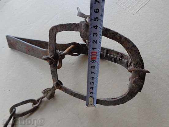 Old forged trap with chain, wrought iron - 5 Old forged trap with chain, wrought iron - 5