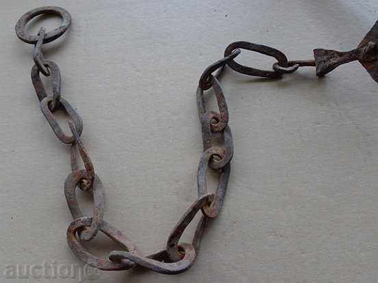 Old forged trap with chain, wrought iron - 6 Old forged trap with chain, wrought iron - 6