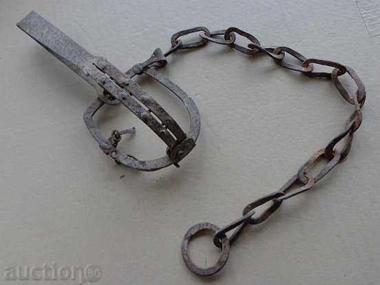 Old forged trap with chain, wrought iron - 7 Old forged trap with chain, wrought iron - 7