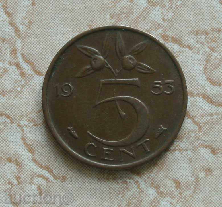 5 цента 1953  Холандия