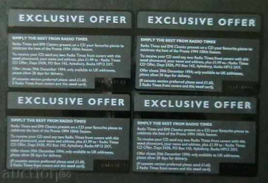 Lot of 4 phone cards, United Kingdom with price 6.00 BGN | € 3.07