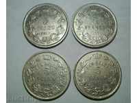 Белгия лот 4 х 5 франка 1930 1931 1932 1933 монети никел