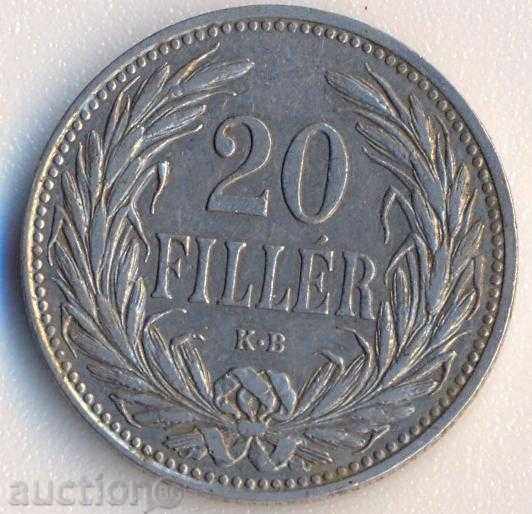 Ungaria 20 umpluturii 1907, rare, mai ales în calitate