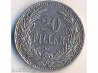 Унгария 20 филера 1907 година, рядка, особено в качество