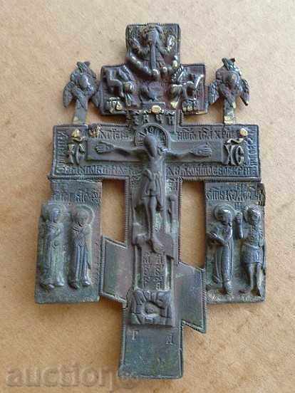 Ρωσικός χάλκινος σταυρός, σταυρός, εικόνα, Ιησούς, λάμπα, Ευαγγέλιο