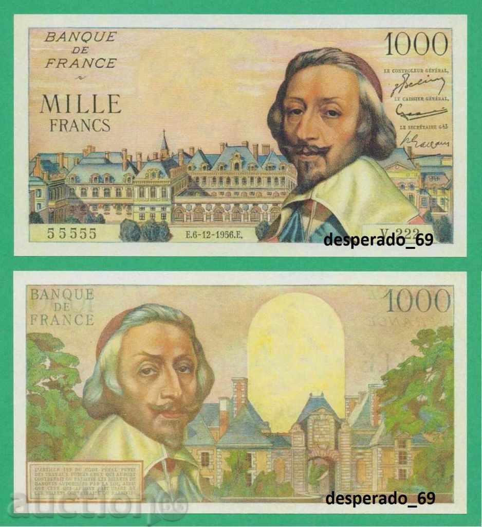 (¯`'•.¸(репродукция)  ФРАНЦИЯ  1000 франка 1956  UNC¸.•'´¯)