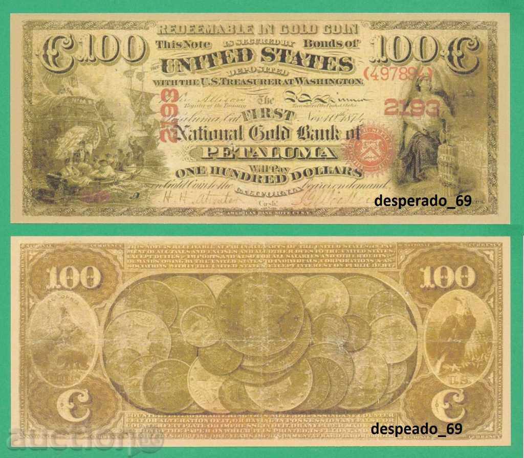 (¯` ’• .¸ (reproducere) 100 USD„ aur ”1874 UNC’´¯)