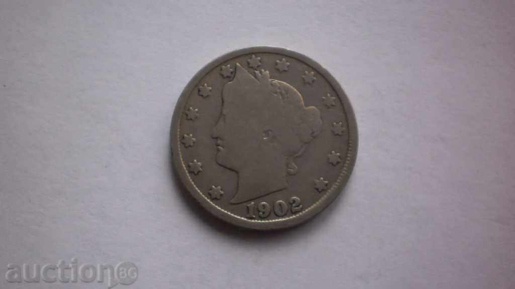 САЩ   5  Цента 1902 Рядка Монета