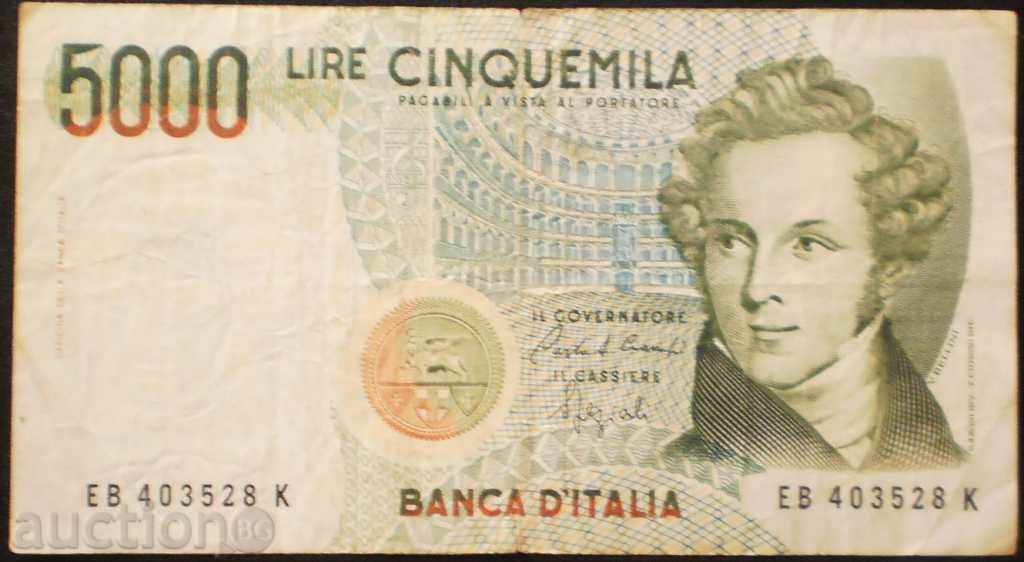 Bancnota Italia 5000 de lire italiene 1985 VF
