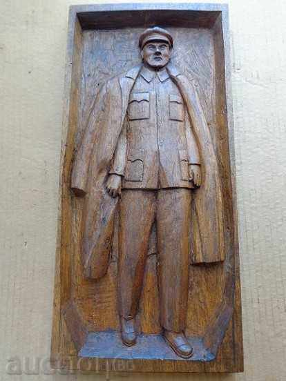 Lenin of walnut, wood carving, wooden, panel, figure, painting