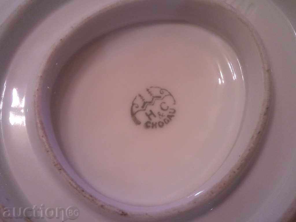 antique porcelain saucer complete set h & c chodau - 5 antique porcelain saucer complete set h & c chodau - 5