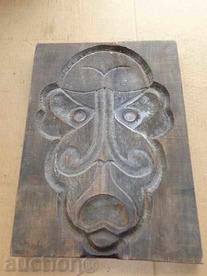 Old wooden panel, wood mask, carving - 6