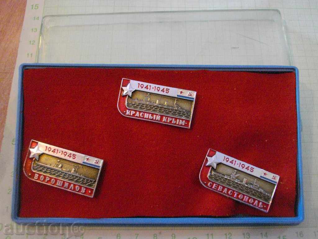 Lot of 3 pcs. badges of Soviet ships