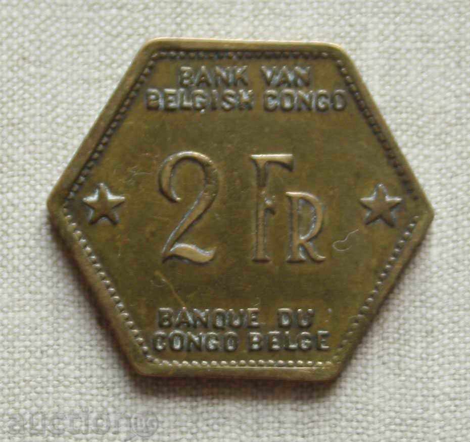 2 franci belgieni Congo 1943