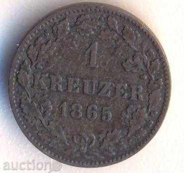 Германия 1 кройцер 1865 година, тираж 86 хил. Вюртемберг