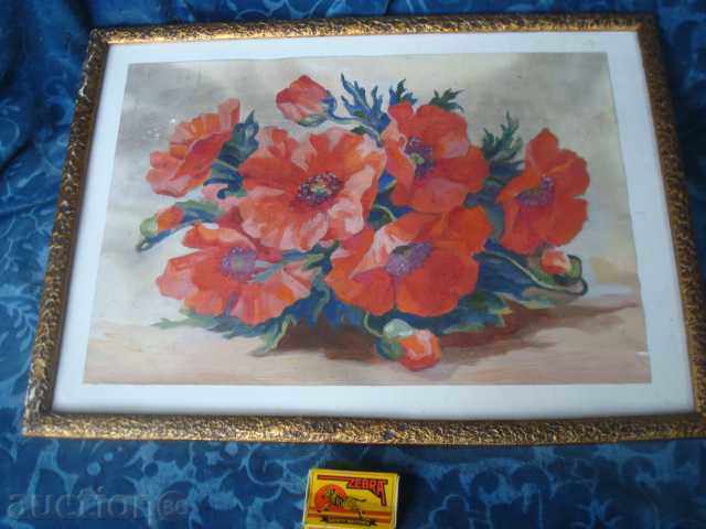 Картина стара масло?, гваш?картон, дървена рамка.