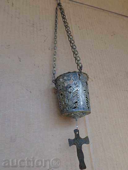 Old bronze candlestick, icon, religion, cross