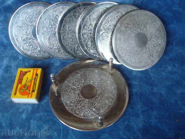 Σουβέρ μπύρας, ασημένια 6 τμχ + κουτί