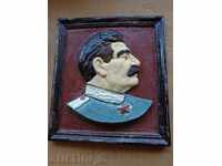 Stalin framed, portrait, aluminum bas-relief, wallpaper propaganda