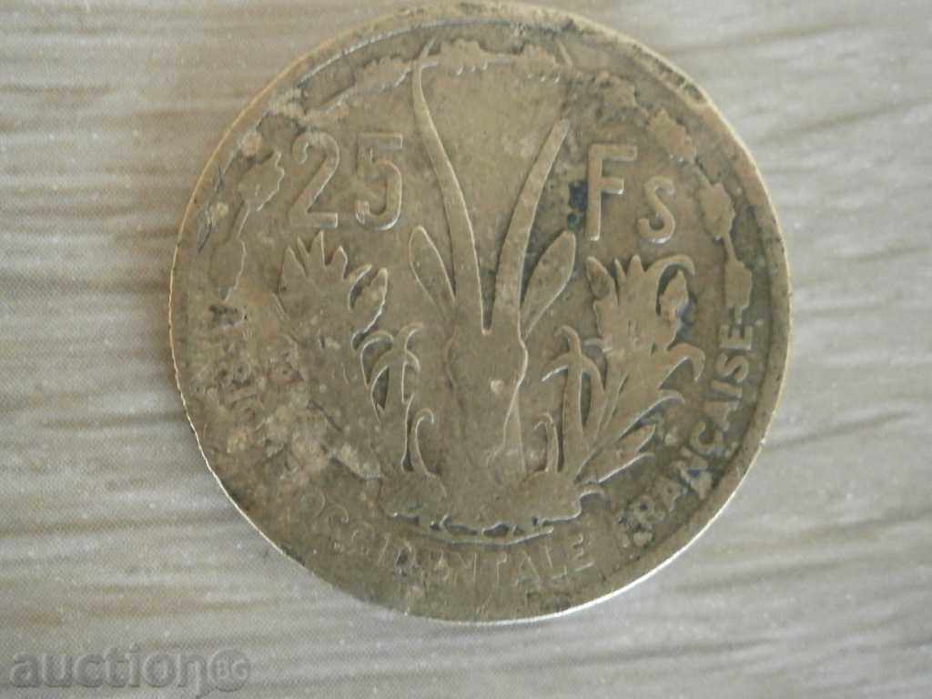 Γαλλική Δυτική Αφρική - 25 φράγκα, το 1956, μια σπάνια, 5D
