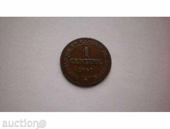 Canton Geneva Switzerland 1 Tsentime 1847 Pretty Rare Coin with price 52.00 BGN | € 26.59