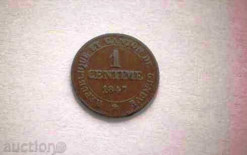 Canton Geneva Switzerland 1 Tsentime 1847 Pretty Rare Coin - 5
