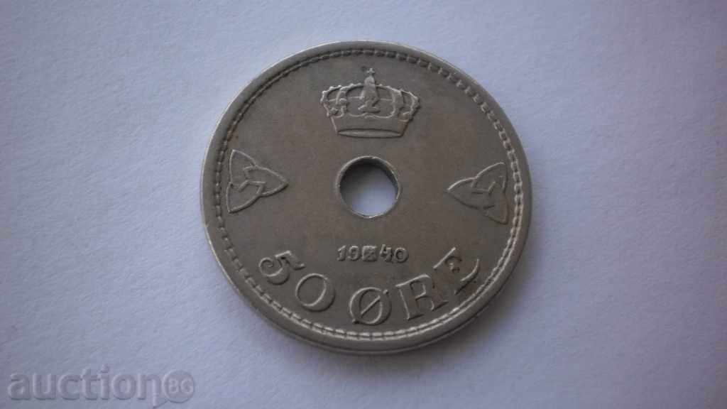 Νορβηγία 50 Lloret 1940 Σπάνιες κέρμα