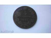 Italy 5 Centessimi 1861 Rare Coin