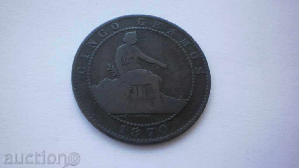 Spania 5 Tsentimo 1870 Rare monede cu preț € 2.56 | 5.01 BGN