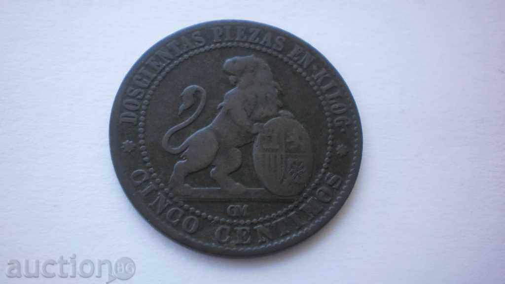 Spania 5 Tsentimo 1870 Rare monede